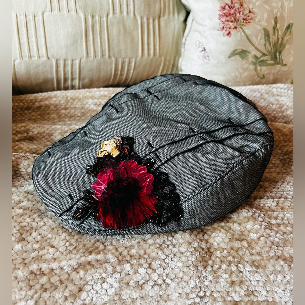 Chic Hat by Grace with Red Floral Detail